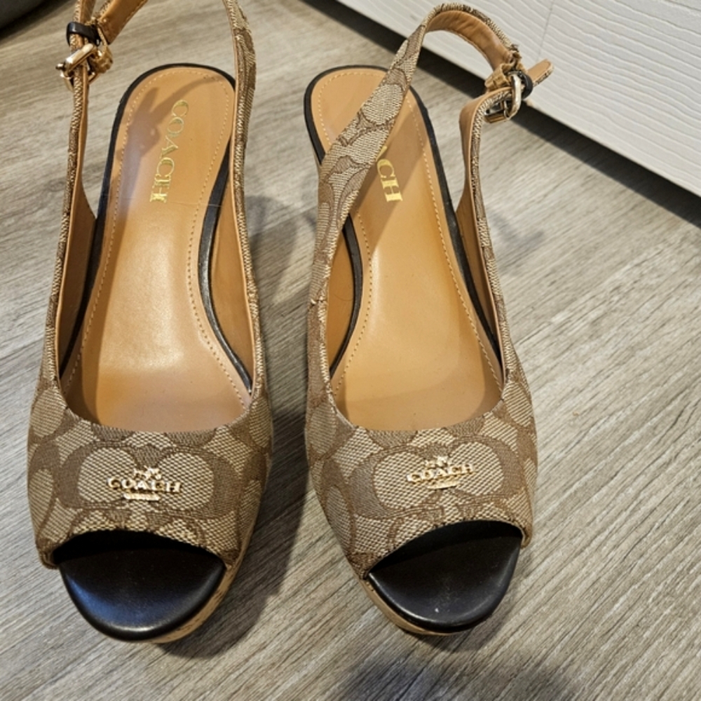 Coach Brown Peep-Toe Slingback Heels
